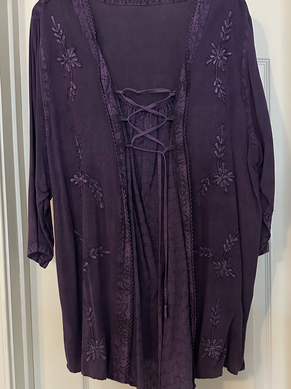 Embroidered Lace-Up Purple Boho tunic